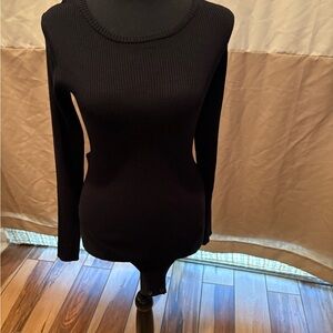 Lulu's Elegant Black Ribbed Long Sleeve Top